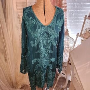 ౨ৎ boho teal johnny was floral embroidered top ౨ৎ